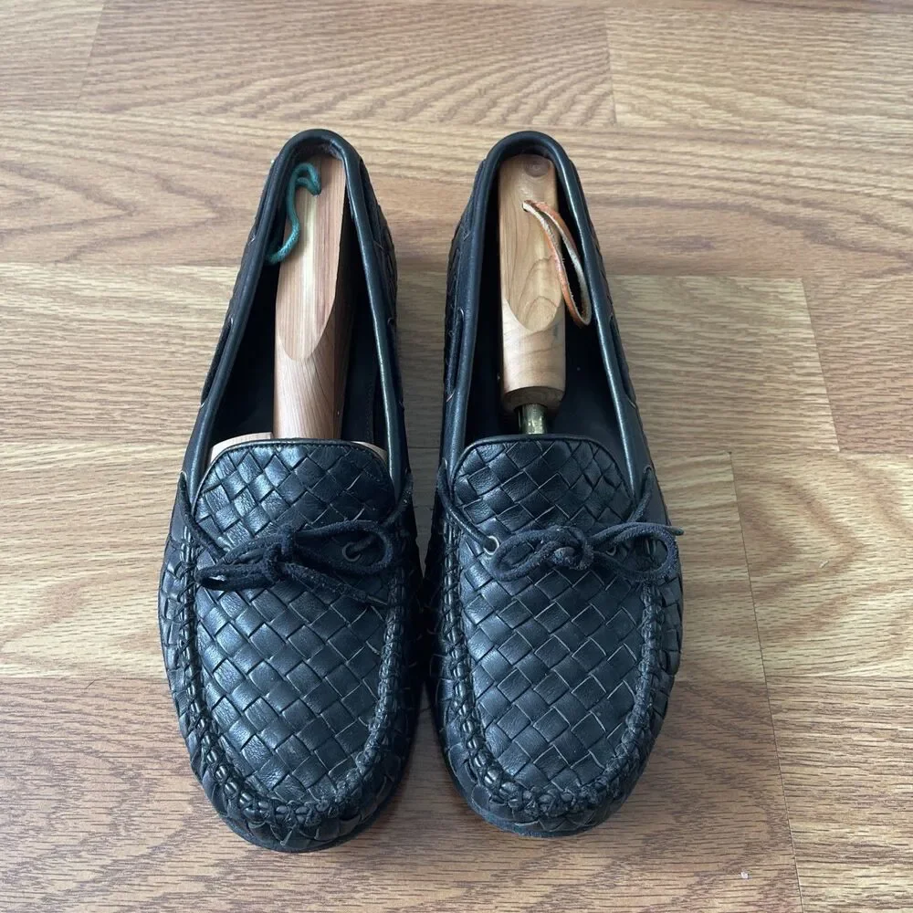 VTG Genuine BOTTEGA VENETA Intrecciato Black Woven Leather Loafers, Size 41.5